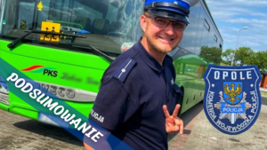 policjant w tle zielony autobus