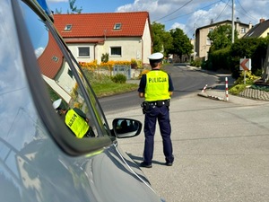 Kolorowe zdjęcie - policjanci podczas działań na drodze