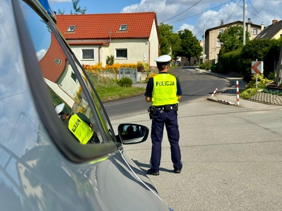 Kolorowe zdjęcie - policjanci podczas działań na drodze