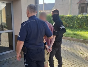 policjanci prowadzą zatrzymanego
