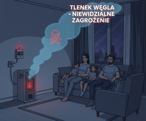 cztery osoby siedzą na kanapie, z kominka ulatnia się dym