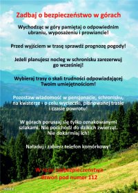 plakat z informacjami o bezpieczeństwie w górach