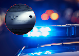 Zdjęcie przedstawia dach radiowozu i czujkę tlenu węgla.