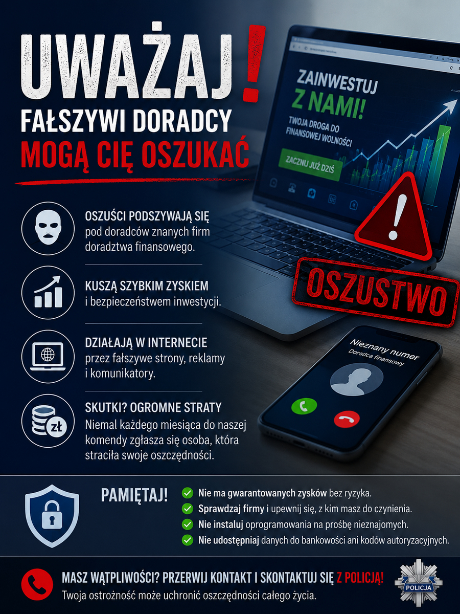 zdjęcie: plakat dotyczący oszustw na inwestycje