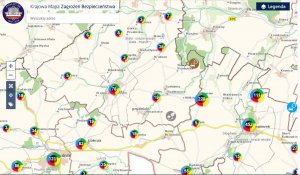 wycinek mapy powiatu z naniesionymi zagrożeniami na Krajowej Mapie Zagrożeń Bezpieczeństwa