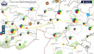 zdjęcie mapy powiatu prudnickiego z aplikacji z naniesionymi zagrożeniami