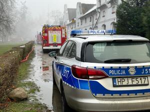 Obraz przedstawia miejsce pożaru w Mosznej