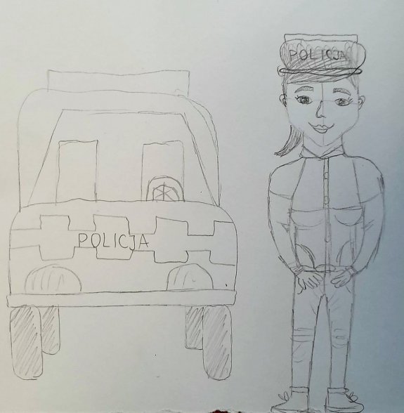 rysunek policjantka i radiowóz