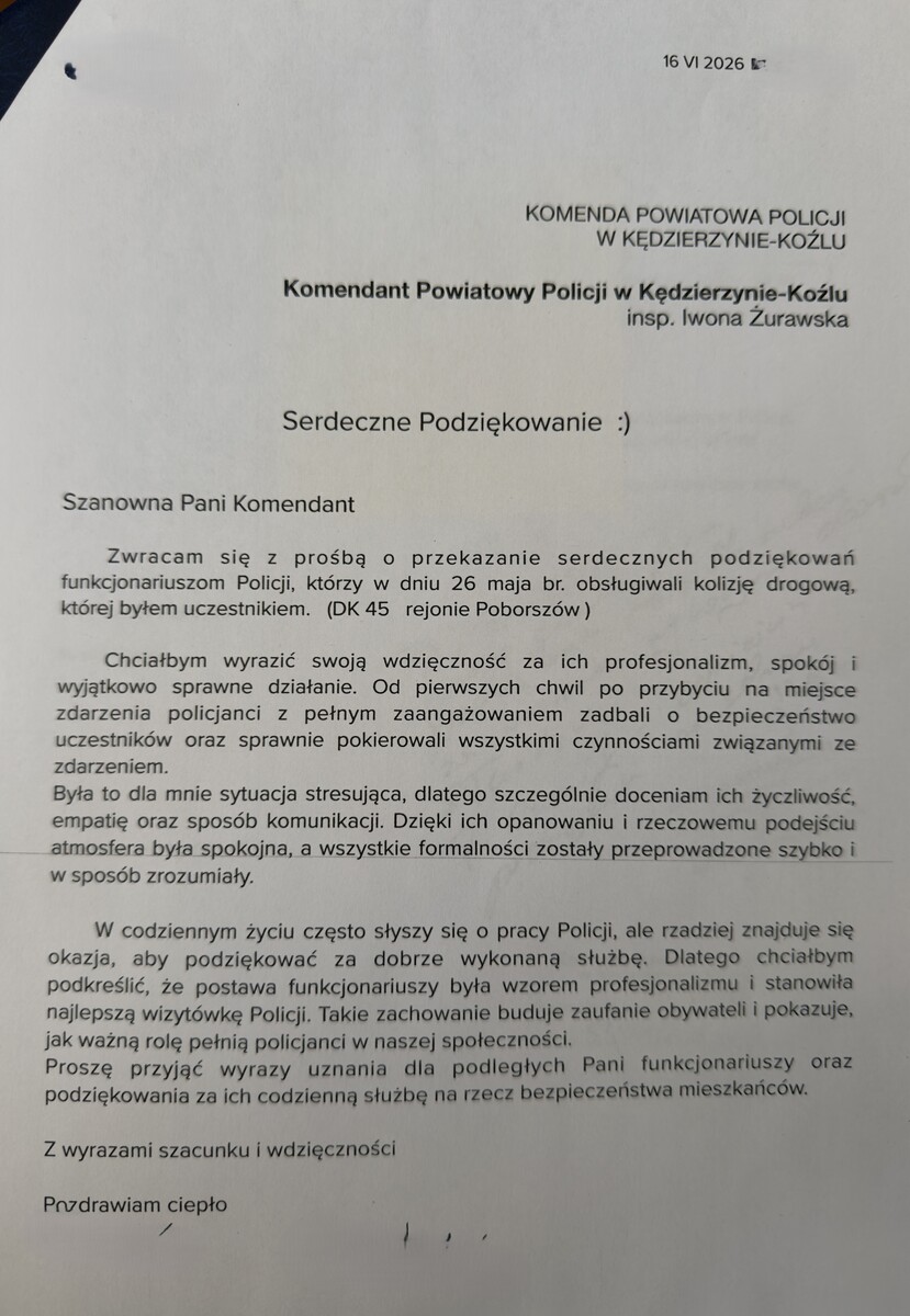 zdjęcie: treść podziękowania