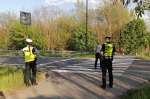 policjanci nadzorują ruch przy przejściu dla pieszych
