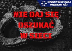 Ciemne zdjęcie  kajdanek z z czerwonym napisem nie daj się oszukać w sieci