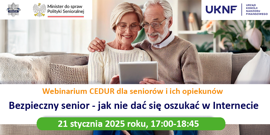 zdjęcie kolorowe: plakat zachęcający do udziału w webonarium dla seniorów