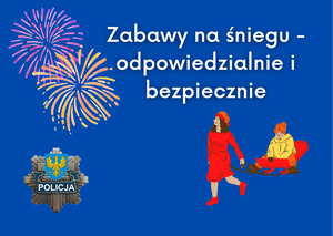 grafika zdjęcie kobiety ciągnącej sanki, logo KWP w Opolu oraz rozbłysk petardy