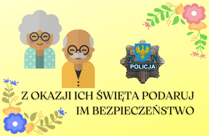 obrazek z żółtym tłem, z graficznym przedstawieniem babci i dziadka