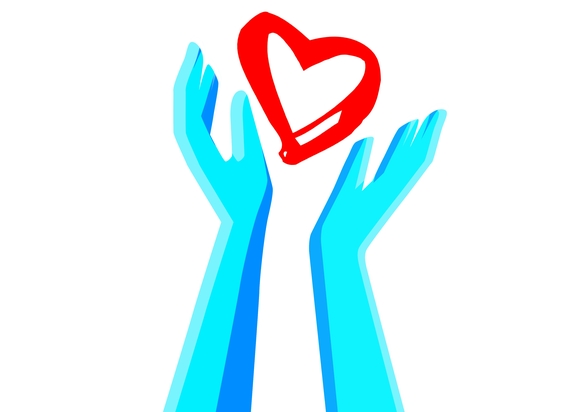 grafika narysowane dwie uniesione ręce i serce trzymane w dłoniach