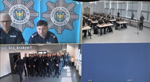 Zdjęcie przedstawia Komendanta Szkoły Policji w Katowicach podczas podziękowania słuchaczom.