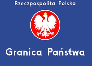 zdjęcie kolorowe: znak drogowy przedstawiający przejście graniczne
