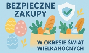 zdjęcie kolorowe:plakat informują o bezpiecznych zakupach
