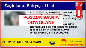 zdjęcie kolorowe: odwołanie poszukiwań Child Alert