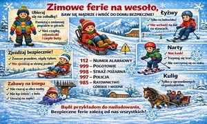 zdjęcie: plakat informujący o zagrożeniach podczas ferii