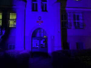 zdjęcie: podświetlony na niebiesko budynek