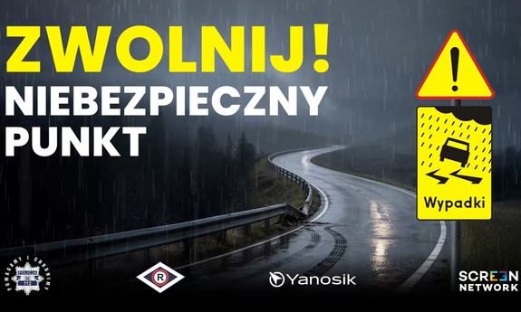 zdjęcie: plakat kampanii "Zwolnij - niebezpieczny punkt!"