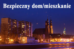 panorama miasta z napisem bezpieczny dom/mieszkanie