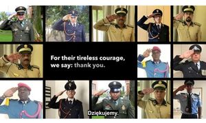 zdjęcia podzielona na 13 mniejszych pól w których ludzie w różnych mundurach salutują