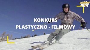 zdjęcie jadącego w dół stoku narciarza na nim napis &quot;konkurs pn. śnieżny dekalog&quot;