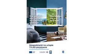 plakat promujący III Europejski Dzień Przeciwdziałania Włamaniom do Domów pokazujący otwarte okno i fragmenty mieszkania.